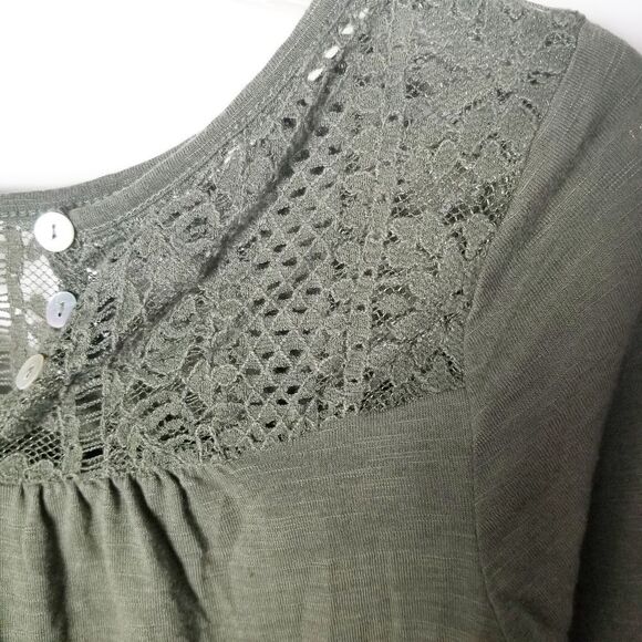 Rewind Women Extra Small Olive Green Crochet 3/4 Sleeve Pullover Top - Picture 6 of 12